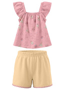 Conj. Blusa E Shorts Rosa Claro