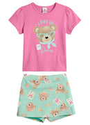 Conj. Blusa E Shorts Saia Rosa