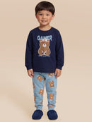 Pijama Camiseta Ml E Calça Azul Escuro