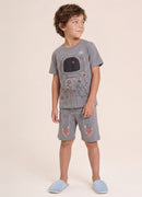 Pijama Camiseta E Bermuda Marrom Claro