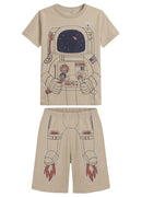 Pijama Camiseta E Bermuda Marrom Claro