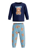 Pijama Camiseta Ml E Calça Azul Escuro